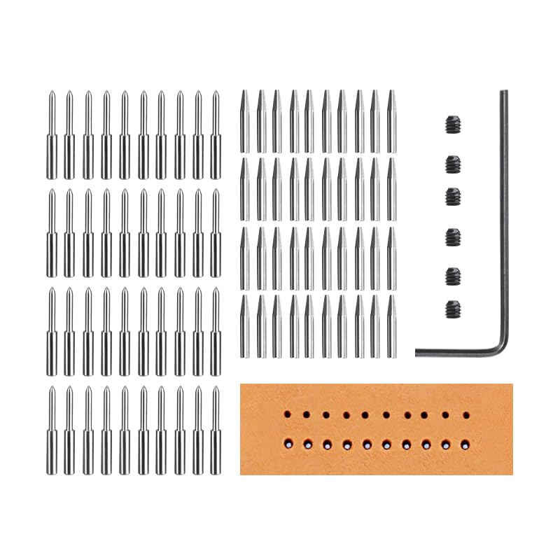 WUTA Leather Stitching Punch, 3nd Removable Round Hole Pricking Irons, Professional Working Hole Punch Tool Set for DIY Leather Craft（40 Pcs Chisel Head + 40 Pcs Round Punch Head） - Image 1